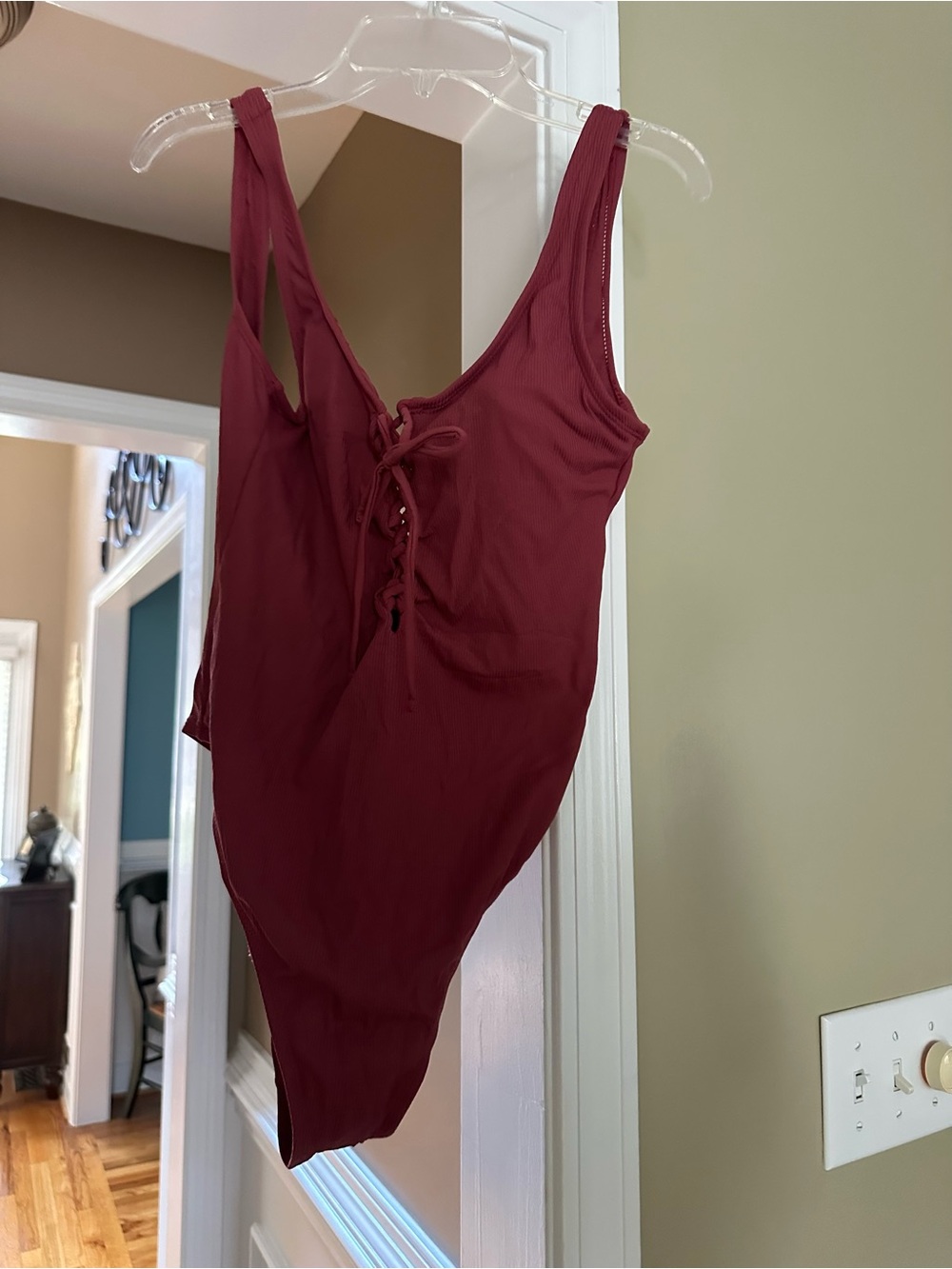 Target Burgundy Lace-Up One Piece Swimsuit
